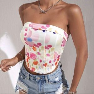 SHEIN VCAY Graphic Print Curved Hem Tube Top